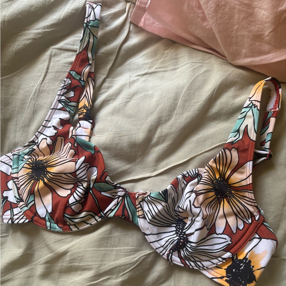 Urban Outfitters Red-Trim Floral Bikini Top